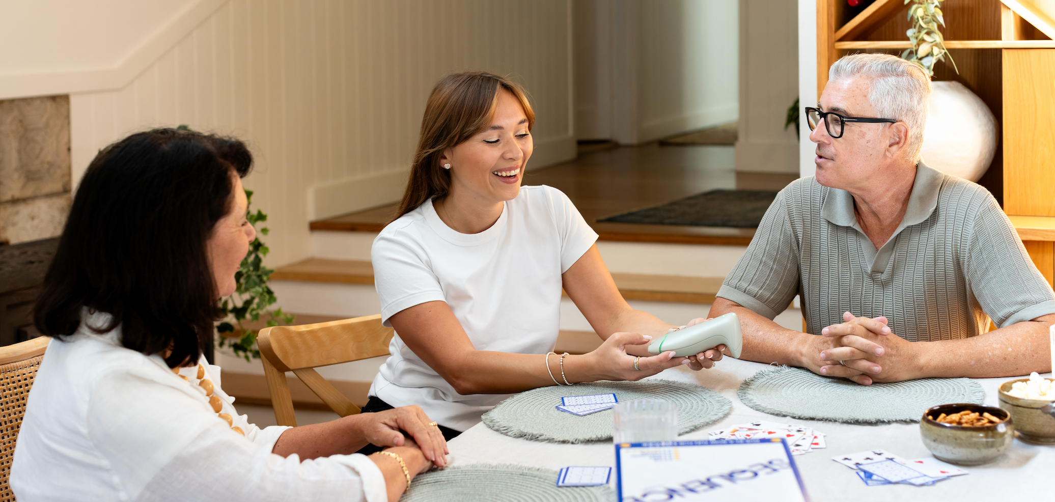 SYMBYX Vega light therapy device used by family at home